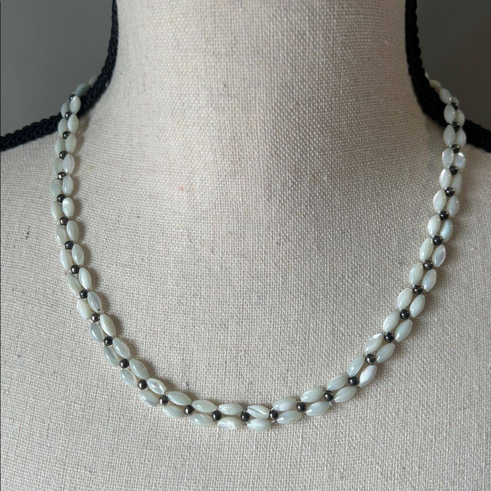 Mother of Pearl & Silver Tone Beaded Choker Necklace